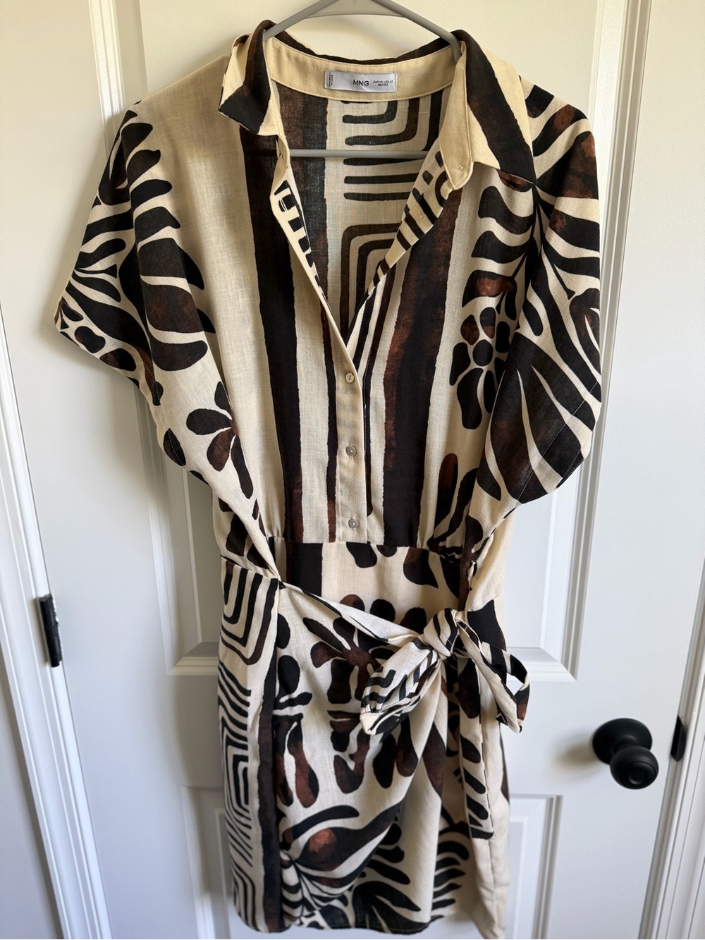Mango Neutral Geometric & Animal Print Shirt Dress in Cream, Brown, Black